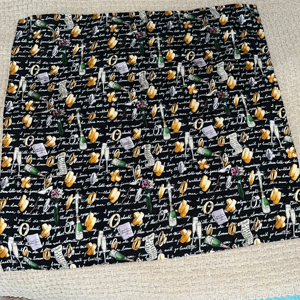 Rare Vintage Nicole Miller 100% Silk Scarf - 1990s Wedding Themed